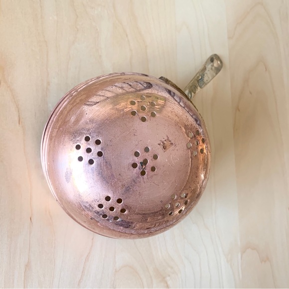 Vintage Handheld Copper Colander/ Strainer with Gold Tone Handle | Kitchen Decor - Picture 2 of 4